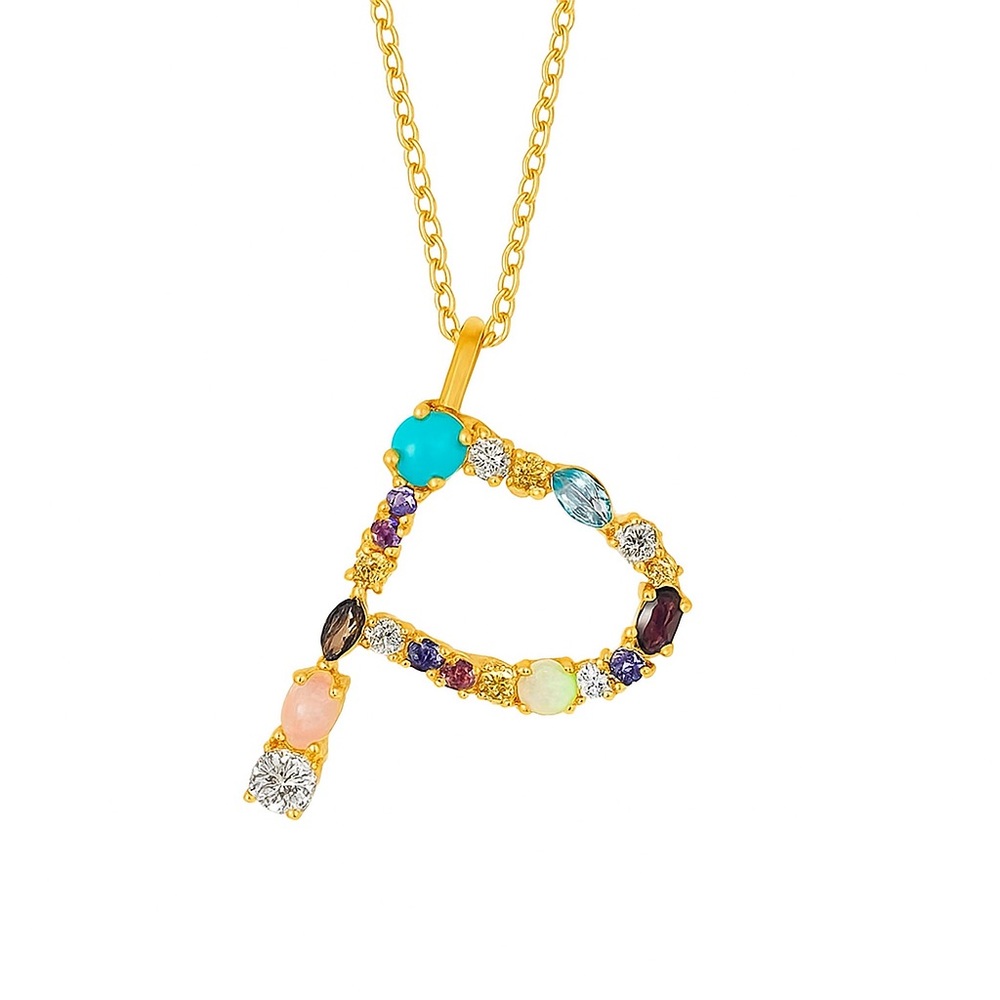 Multicolor gem encrusted letter P initial necklace 🌈 JTV 🩵💛💜